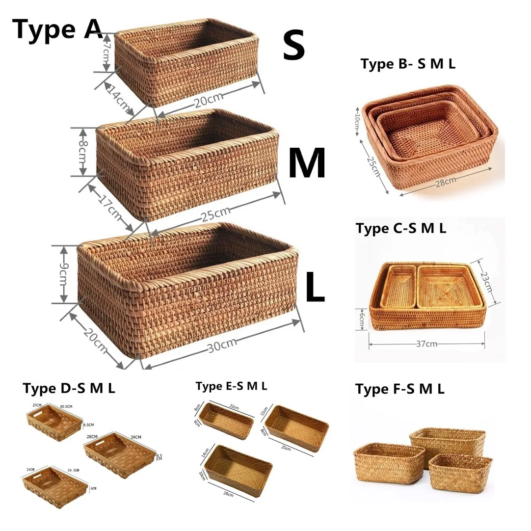 Прямоугольная коробка для хранения ротанговая плетеная корзина фруктов и чая