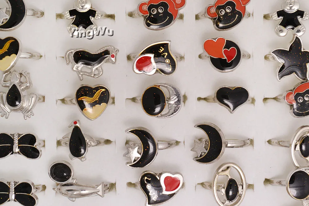 Yingwu, опт, 30 шт., кольцо с надписью Love Heart, Moon, меняющее цвет, настраиваемое кольцо для женщин и девочек с регулировкой температуры и настроения