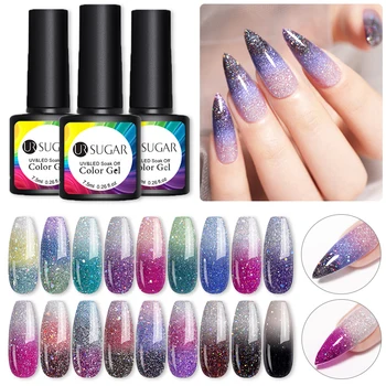 

UR SUGAR 2Pcs/Lot Thermal Glitter UV Nail Gel Polish Set Semi Permanent Soak Off UV LED Gel Varnish Manicures Nails Art