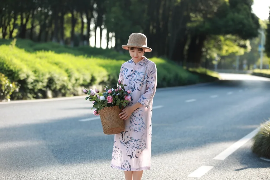 S985. Literature Ramie Stand свинцовое платье для серфинга платье для улучшения Cheongsam