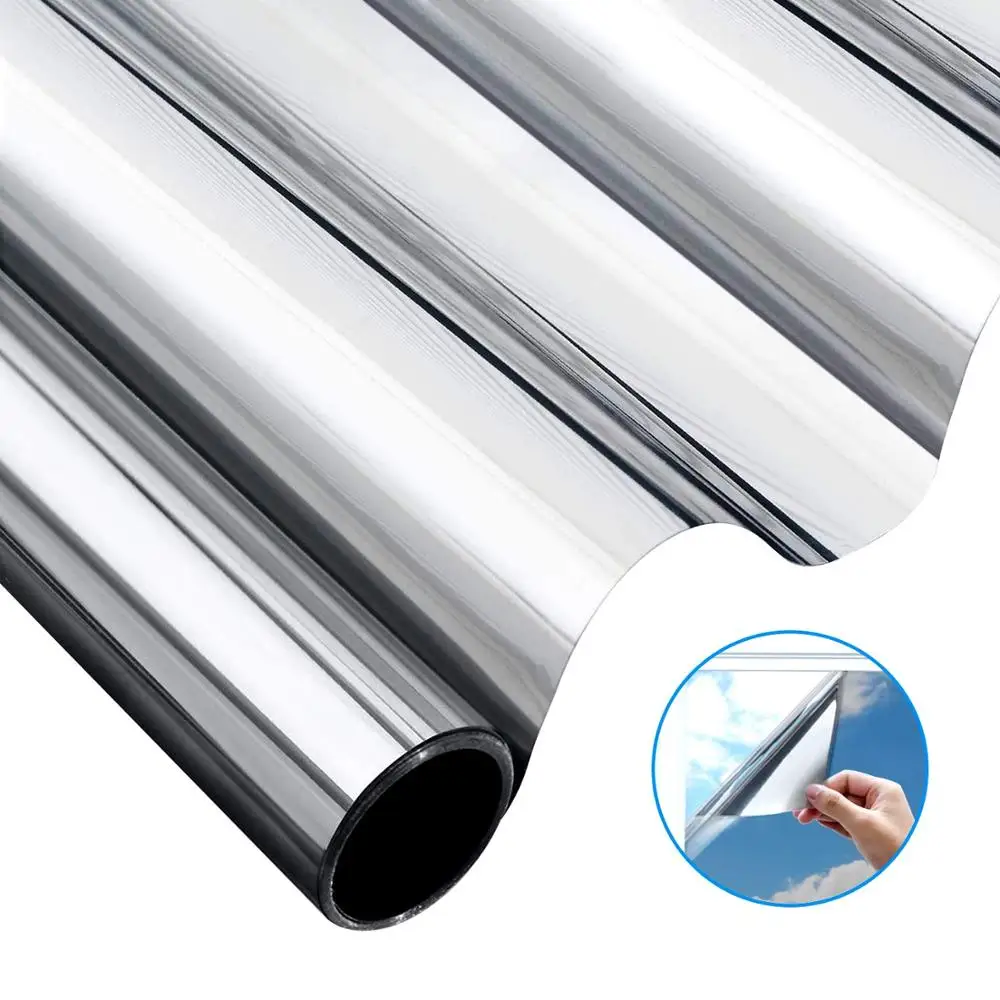 1/2/3/5M One Way Mirror Window Film Vinyl Self-adhesive Reflective Solar Film Privacy Window Tint for Home Silver Glass Sticker window film window privacy film window sticker
