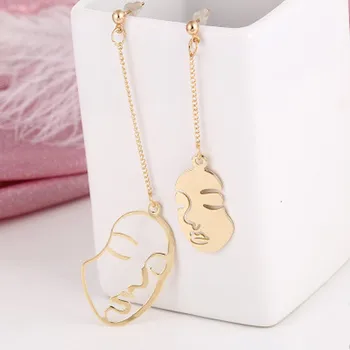 

New Gold Color Face Earrings Abstract Art Drop Earrings For Women Girls Statament Tassel Earrings Exquisite Gift