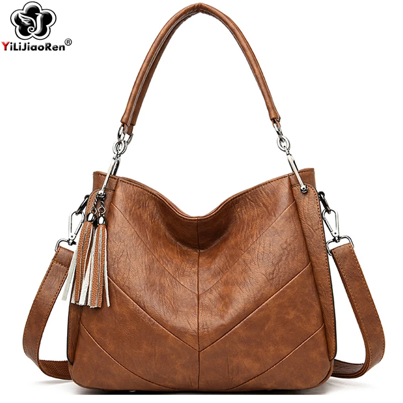 

Women Handbags Luxury Designer Fashion Tassel Handbag Large Capacity Tote Bag High Quality Leather Shoulder Bag for Women 2020