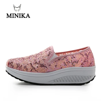 

2020 Minika Sneaker Slimming Toning Shoes Hollow Out Lace Thick Bottom 5 CM Height Increase Casual Women Fitness Shoes Travel