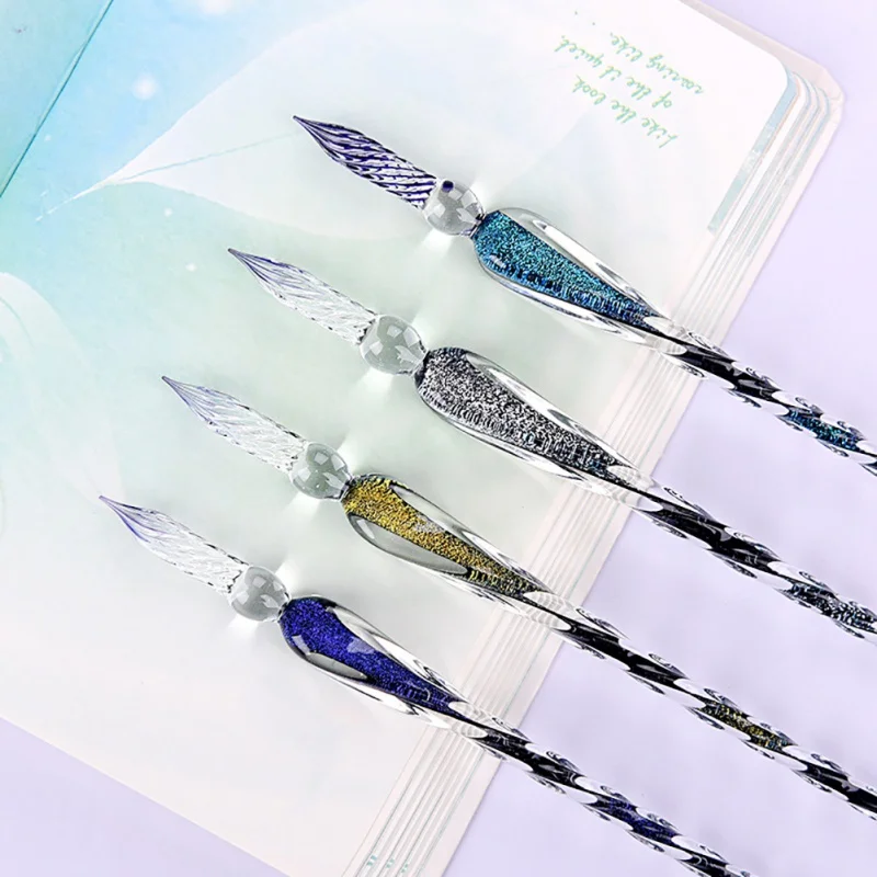 Beautiful And Exquisite With Different Colors Novelty Handmade Glass Pen Starry Pen Holder Gift Box Crystal Pen