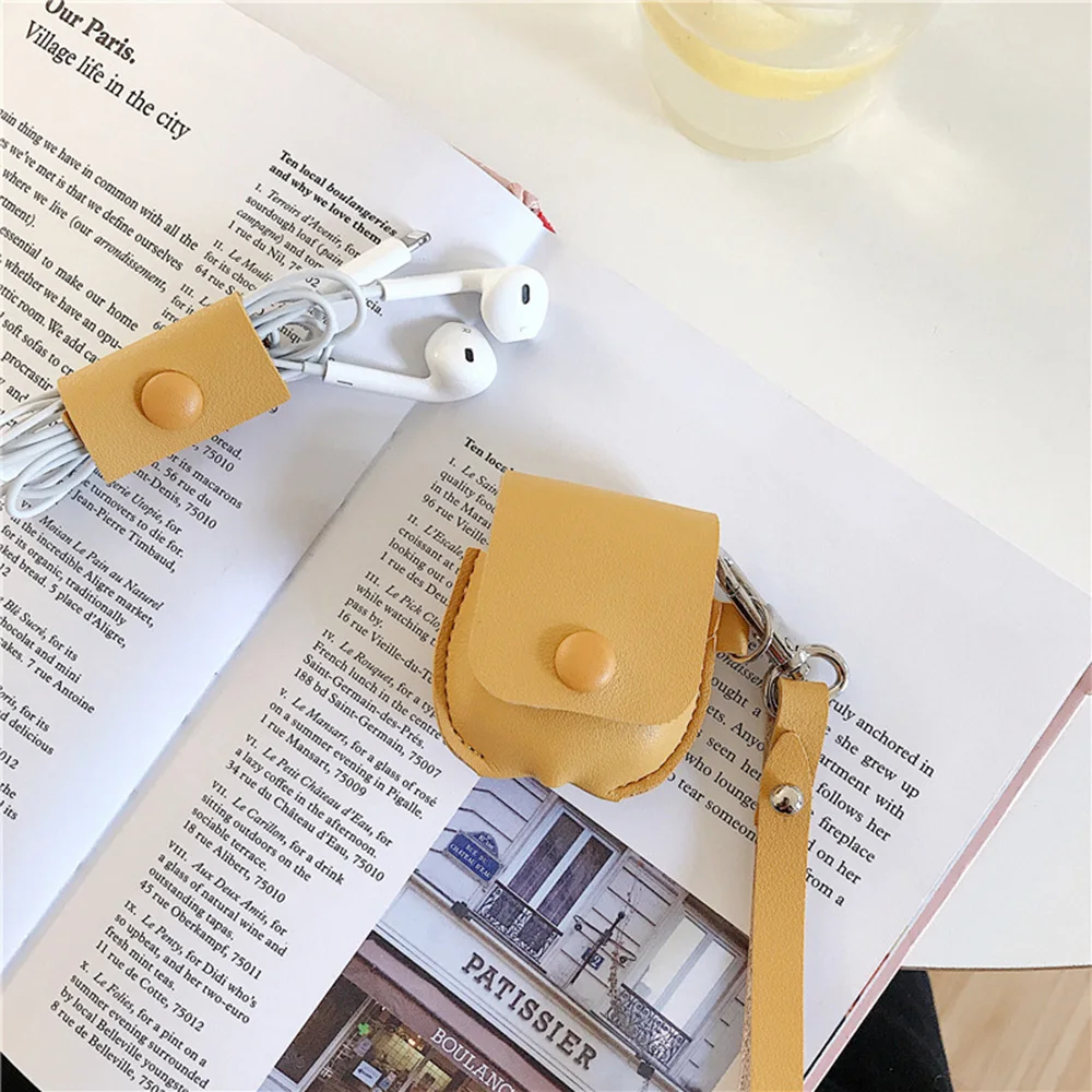 GJ0816 Модный однотонный кожаный чехол для наушников для AirPods, беспроводные Bluetooth наушники, сумки для Apple Air Pods 2 Cherry, защитная коробка - Цвет: GJ0816