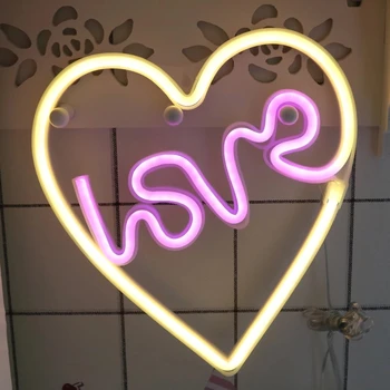 

Neon Sign Light Heart With Love Shape Design Room Wall Decorations Home Love Ornament Coffee Bar Mural Crafts Home Decor Lamp