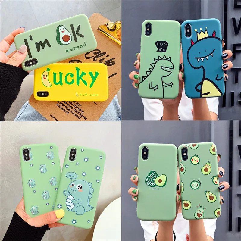

Cartoon Dinosaur Avocado Case For iPhone 11 Pro Max XS Max XR X Cases For iPhone 7 8 6 6S Plus Soft TPU Cover Candy Coque Fundas