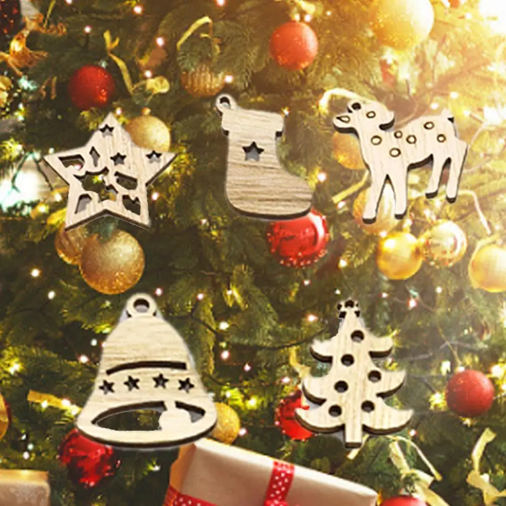 

100 PCS Christmas Wooden Crafts Plywood Environmental Protection Natural Retro Pendant Ornaments For Christmas Party Decoration