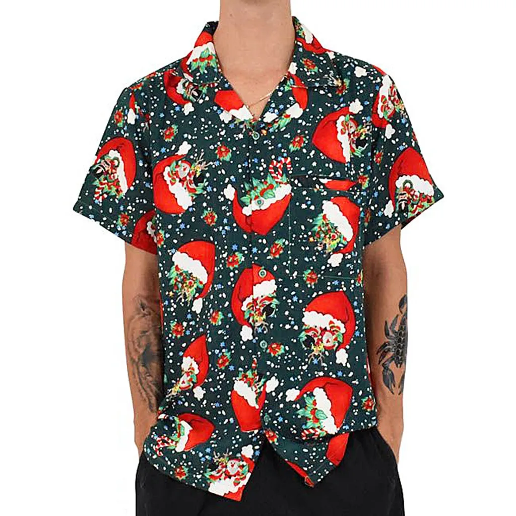 Christmas Men Santa Claus Printing 3D Hawaiian Shirt Apparel