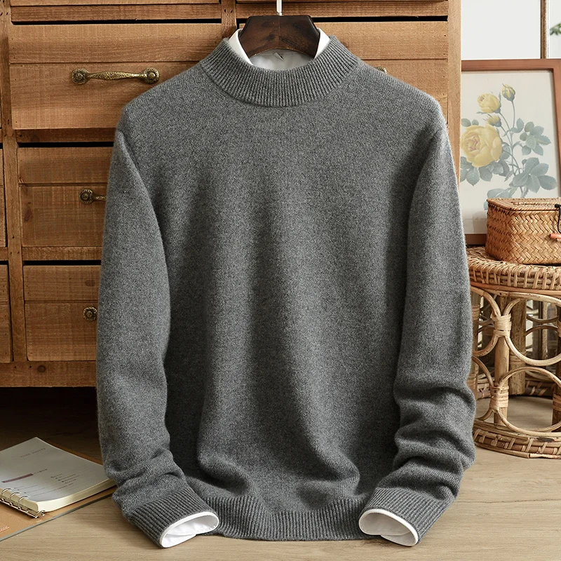 Half-high round neck cashmere sweater men's 100% pure cashmere winter young and middle-aged thick cashmere sweater men's collar