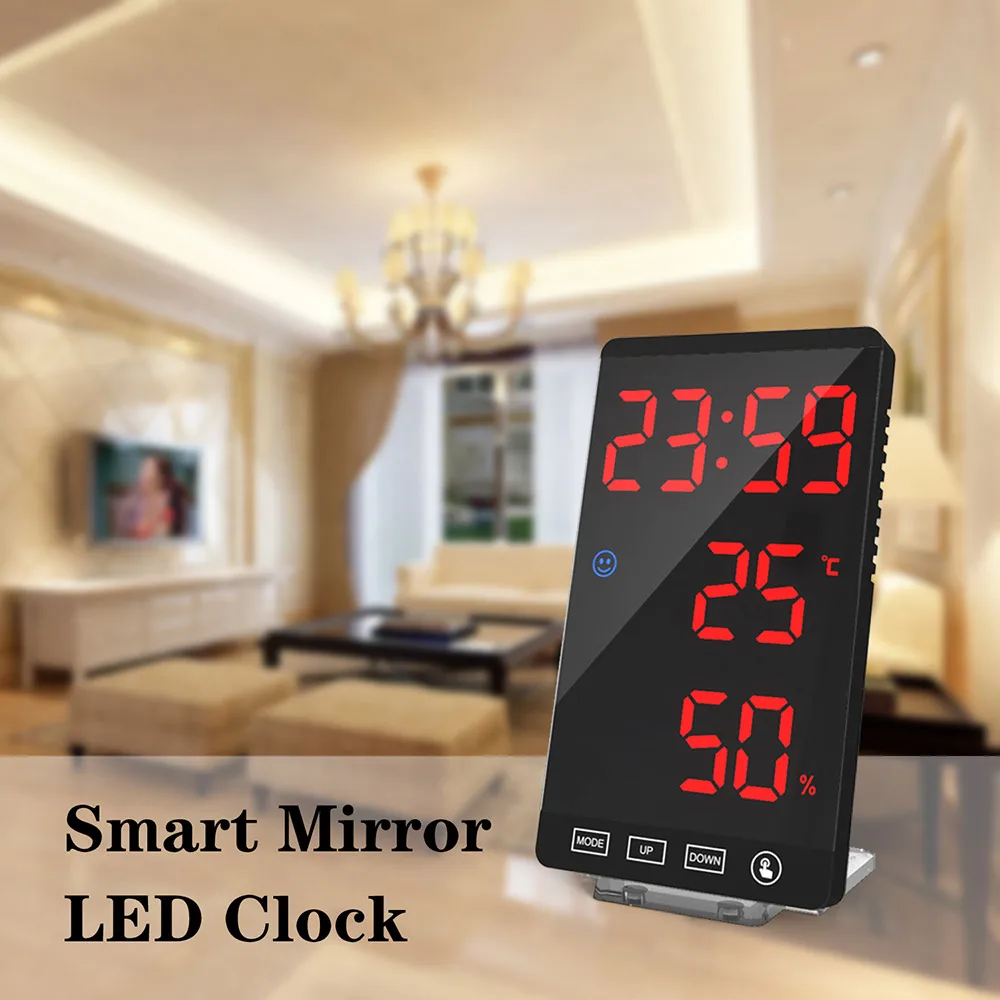 Digital Alarm Clock Led Mirror Electronic Clock Large Lcd Display
