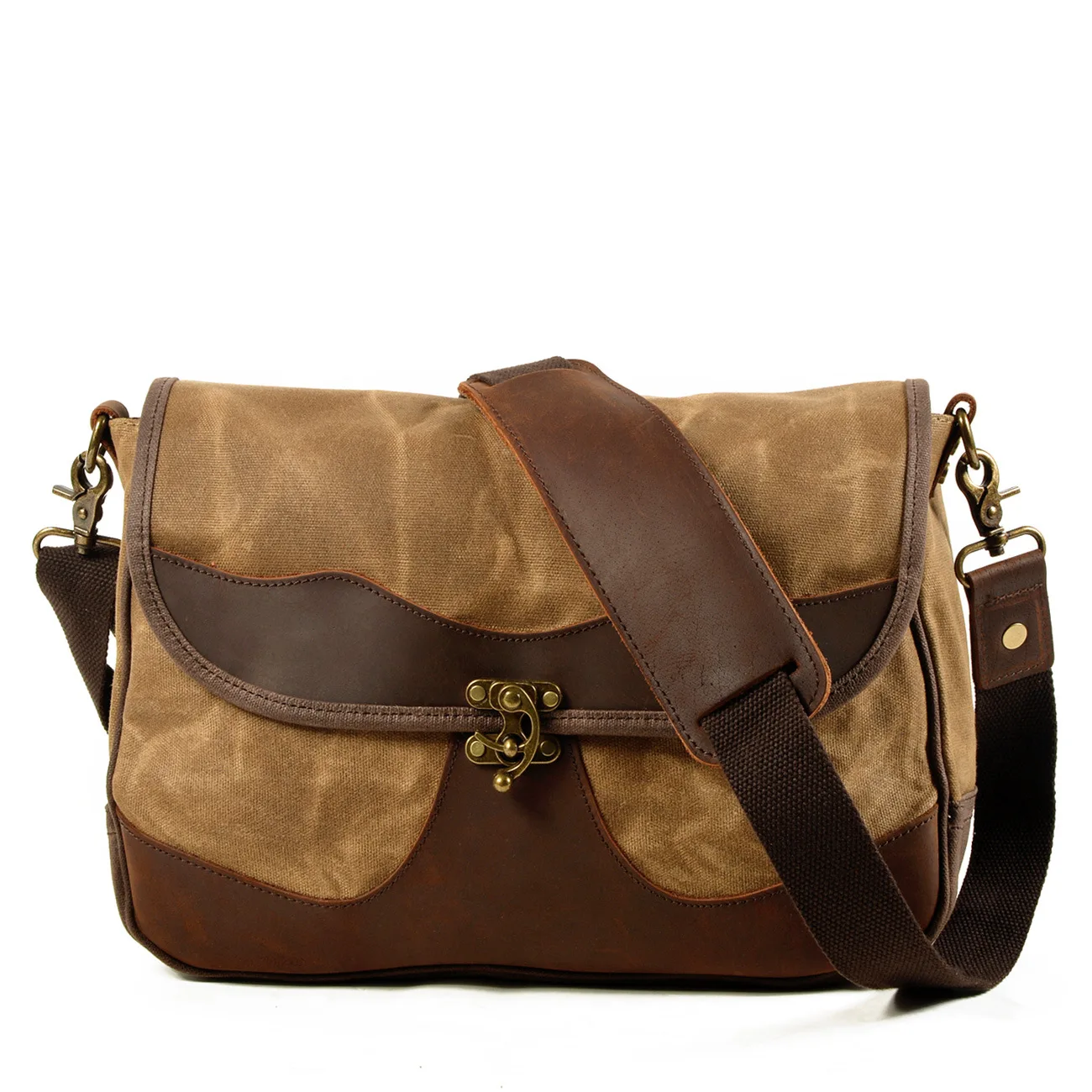 

Retro Shoulder Canvas Bag Men New Style Fashion Portable Outdoor Computer Bag Casual Saddle Bag Camel Cowhide