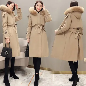 

Long Jacket Women 2020 Thick Winter Clothing Down Cotton Coat Loose Warm Outerwear Natural fox fu Collar Hooded Women Parka