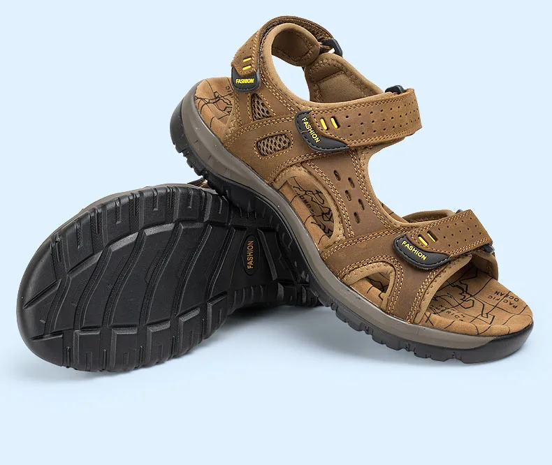 Летние мужские сандалии для прогулки на открытом воздухе кожа для альпинизма, трекинга Спортивная обувь противоскользящие дышащие акваводные пляжные сандалии