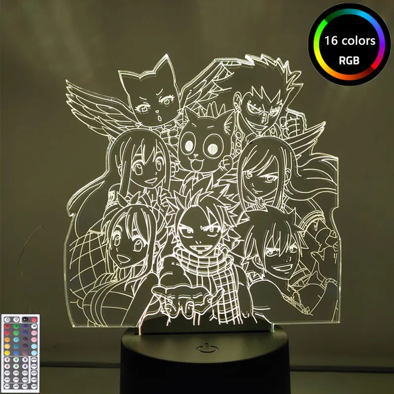 3D Anime Night Light LED FAIRY TAIL Team Anime Figure LED Night Lamp for Home Decor 3D Illusion Lamp Gift Light for Children Kid