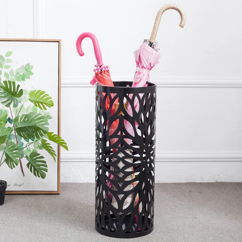 

Hollow Iron Umbrella Stand Creative Home Foyer Round Umbrella Bucket Hotel Lobby Umbrella Drain Holder Storage Rack mx10291408