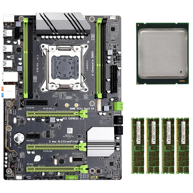 

X79-P3 LGA 2011 ATX Gaming Motherboard DDR3 RAM Memory NVME M.2 SSD Support for Intel Xeon Core CPU(with E5-2640 CPU)