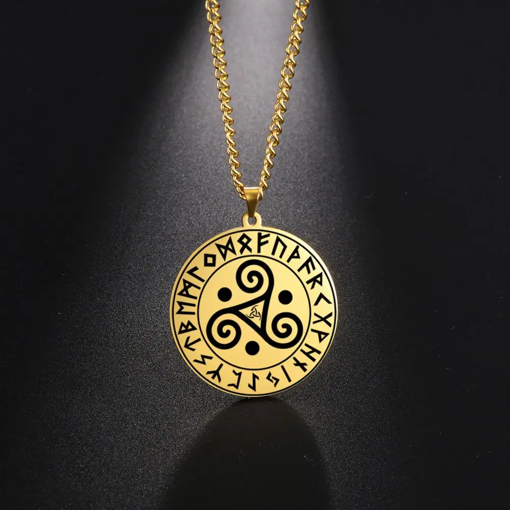 LIKGREAT Wicca collana uomo Triskele tripla spirale simbolo occulto talismano pagano amuleto gioielli in acciaio inossidabile stregoneria