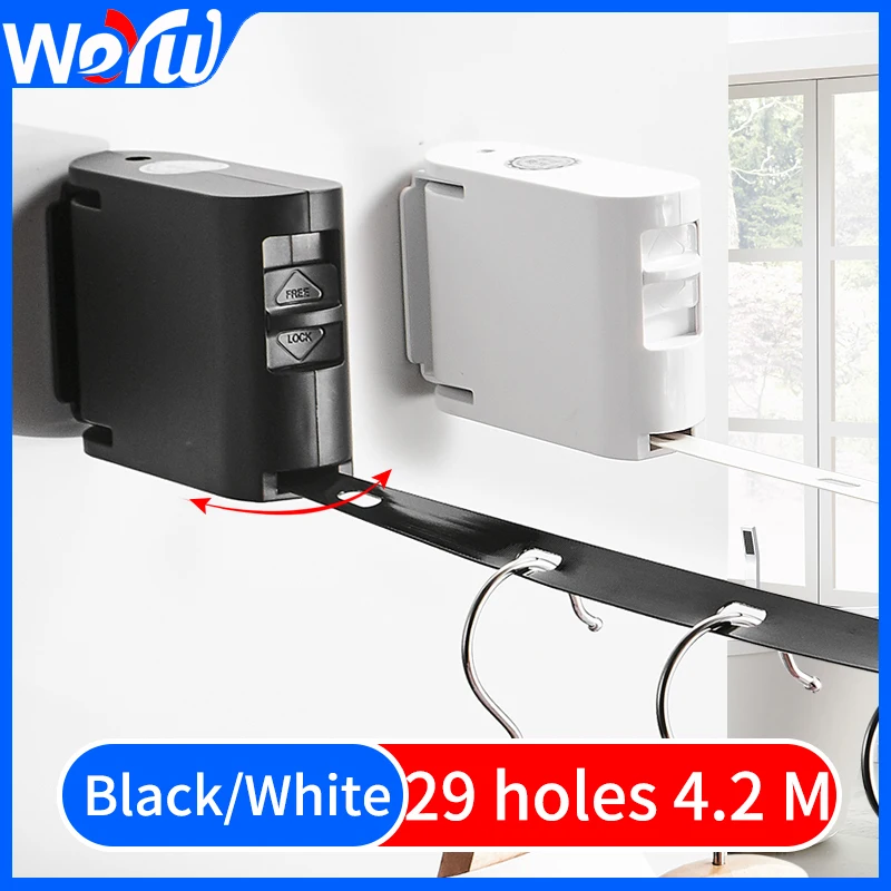 

Clothesline Hanger Indoor Outdoor Wall Hanging Bathroom Clothesliner Invisible Retractable Clothesline Dryer Square Black
