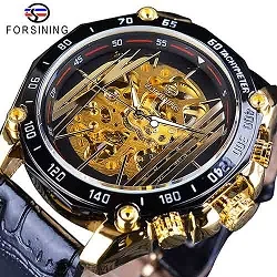 Black Gold FORSINING Механические мужские модные спортивные часы Прозрачный Скелет автоматические часы лучший бренд класса люкс часы relogio masculino - Цвет: Black Gold