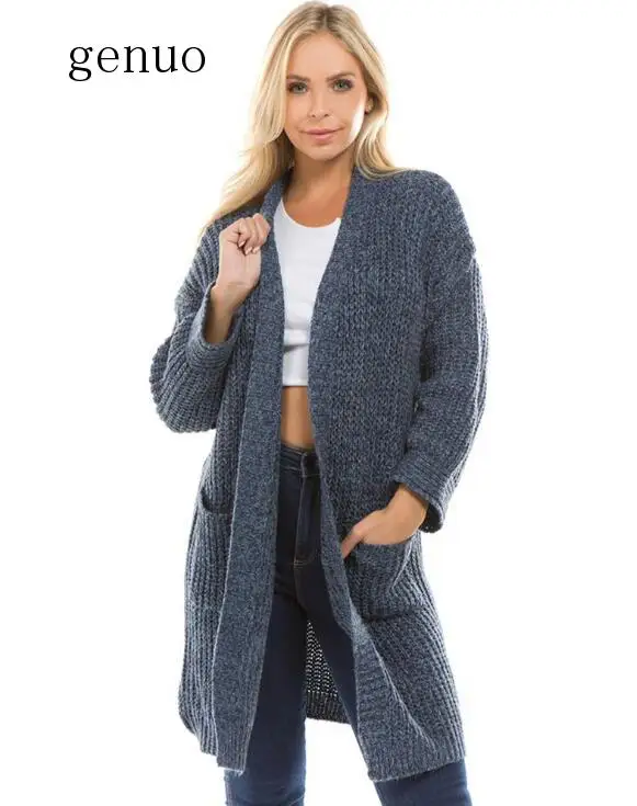 New Genuo Supply Of Goods Autumn And Winter New Style Long Knitted Cardigan Colorful Thread Weaving Pocket Slit Hemline New Genuo Supply Of Goods Autumn And Winter New Style Long Knitted Cardigan Colorful Thread Weaving Pocket Slit Hemline