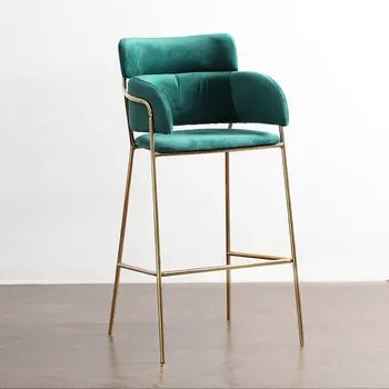 

Nordir Bar Stool Golden Wrought Iron Backrest Bar Chair Modern Minimalist Personality Flannelette Girl Student Makeup Dressing
