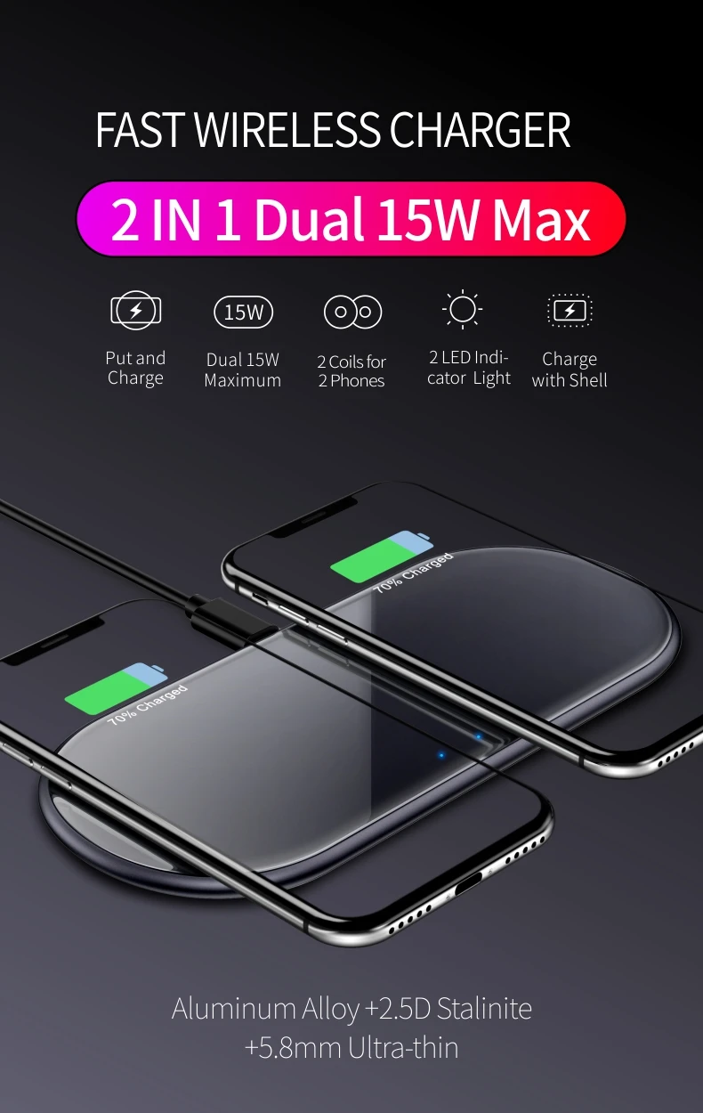 Carregador sem Fio c para Apple Sikai 3.0 Carregamento Rápido Usb Samsung Huawei Telefone Duplo 30 qi 15 w qc 2 Qi 15 w carregador sem fio sikai