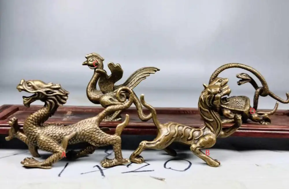 

Chinese Brass Exquisite The exquisite feng shui sacred animal Qinglong Baihu Suzaku Xuanwu bronze statue