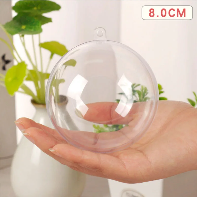 8cm 10 шт., рождественские украшения, шар 6 см-12 см, прозрачный, открытый, пластиковый, прозрачный, безделушка, украшение, Подарочная коробка, украшение - Цвет: 8cm