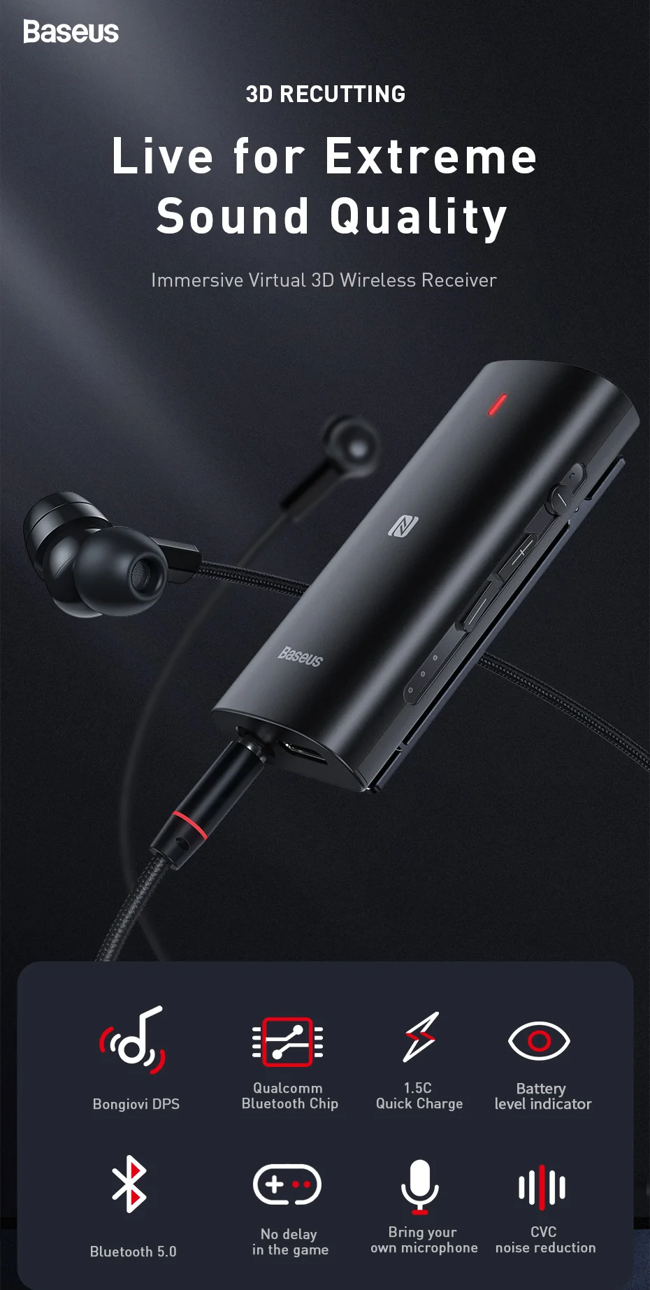 Baseus Bluetooth 5,0 приемник 3,5 мм APTX LL AUX адаптер для наушников Музыка беспроводной Bluetooth 3,5 разъем аудио приемник