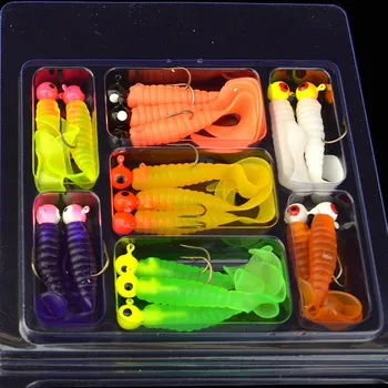 17pcs Fishing Bait Soft Lure Belly Chest Fork Dice Simulation Maggots Soft Worm Lure Lure Set Head Jig Hooks Fishing Baits Set 1