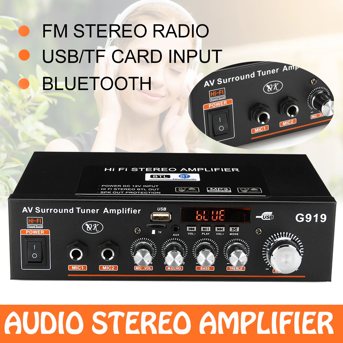 Мини усилитель звука G919 12 В/220 В 360 Вт bluetooth стерео мощности FM SD Hi Fi 2 канала аудио