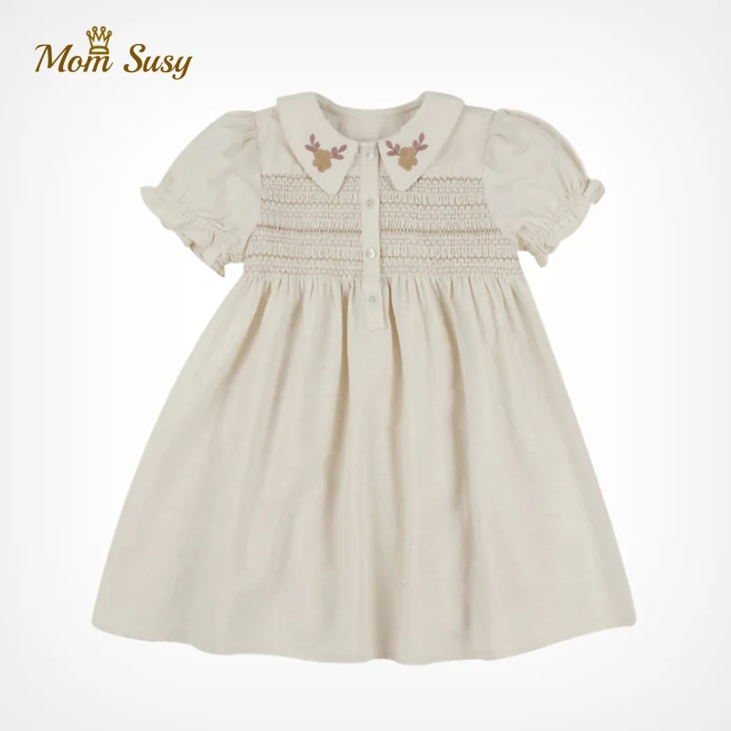 Baby Girl Dress Embroidery Flower Peter Pan Collar Summer Infant Toddler Cotton Puff Sleeve Vestido Clothes | Детская одежда и
