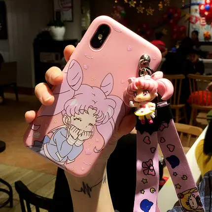As shown in Для iphone Xsmax милые 3D Сейлор Мун чехол для телефона для iphone 8plus 6 S плюс с нарисованной девочкой, задняя крышка для iphone XR 7 plus длинный ремень - Цвет: As shown in