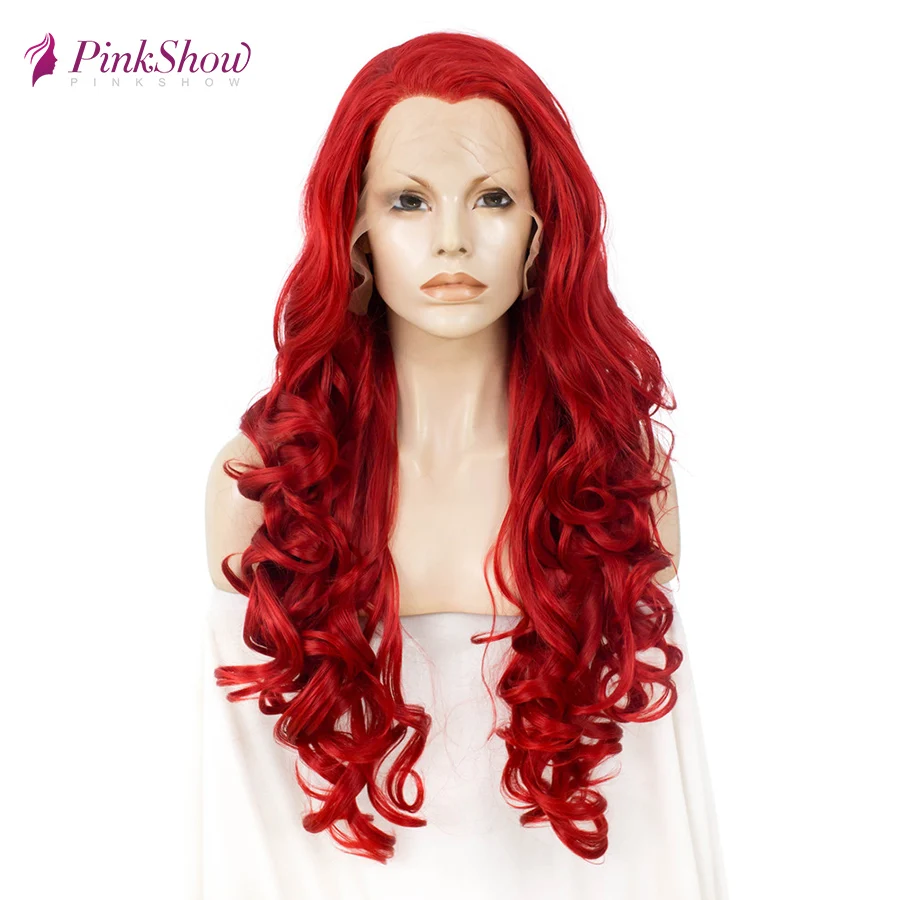 

Pinkshow Red Wig Lace Front Wigs For Women Long Wavy Synthetic Lace Front Wig Heat Resistant Fiber Cosplay Wig Glueless