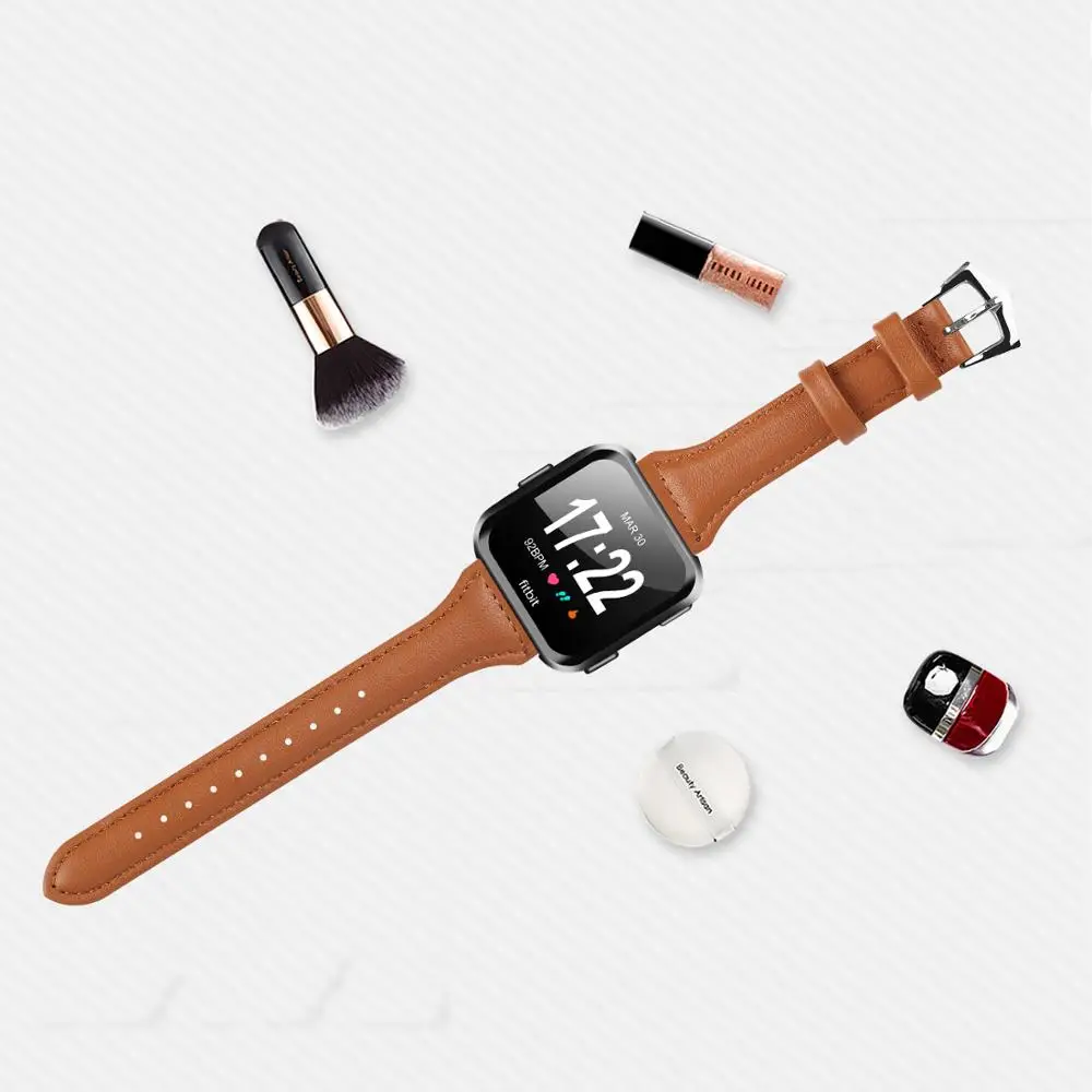 brown OULUCCI WOMEM ремешок из натуральной кожи для Fitbit Versa 2 Band браслет Сменные Металлические Браслеты Для Fitbit Versa Lite/versa 2 - Цвет: brown