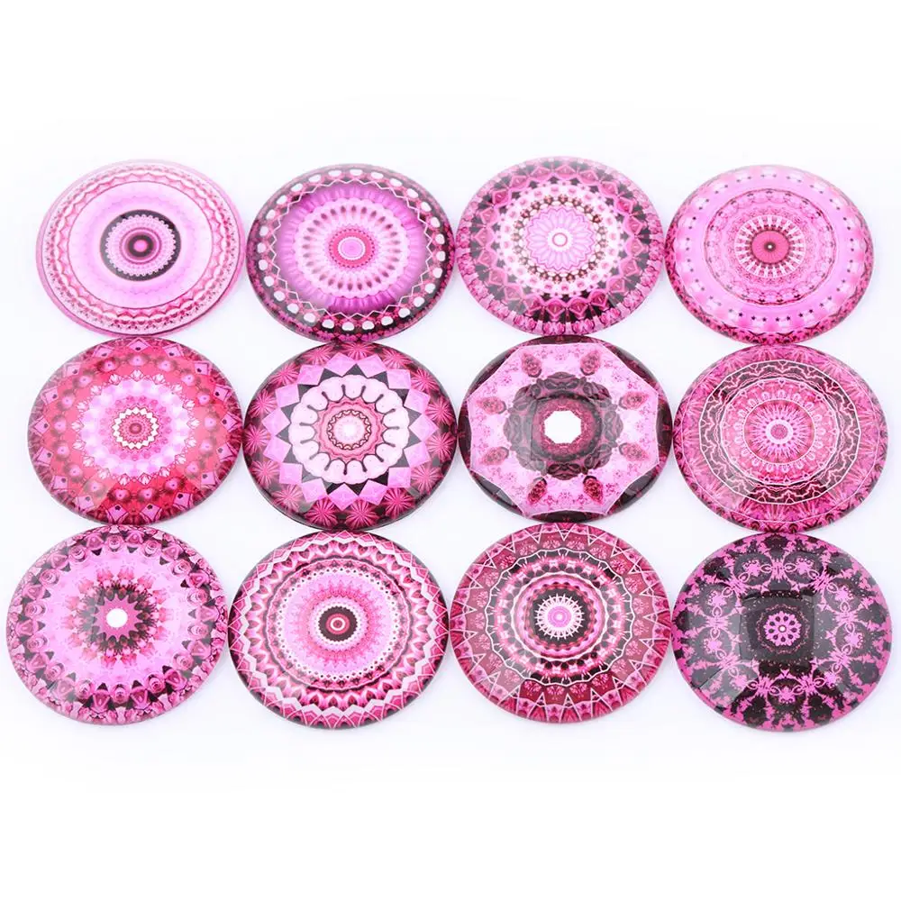 

Mixed Pink Mandala Photo Round Glass Cabochon 12mm 20mm 25mm 30mm Diy jewelry findings for earrings pendants making