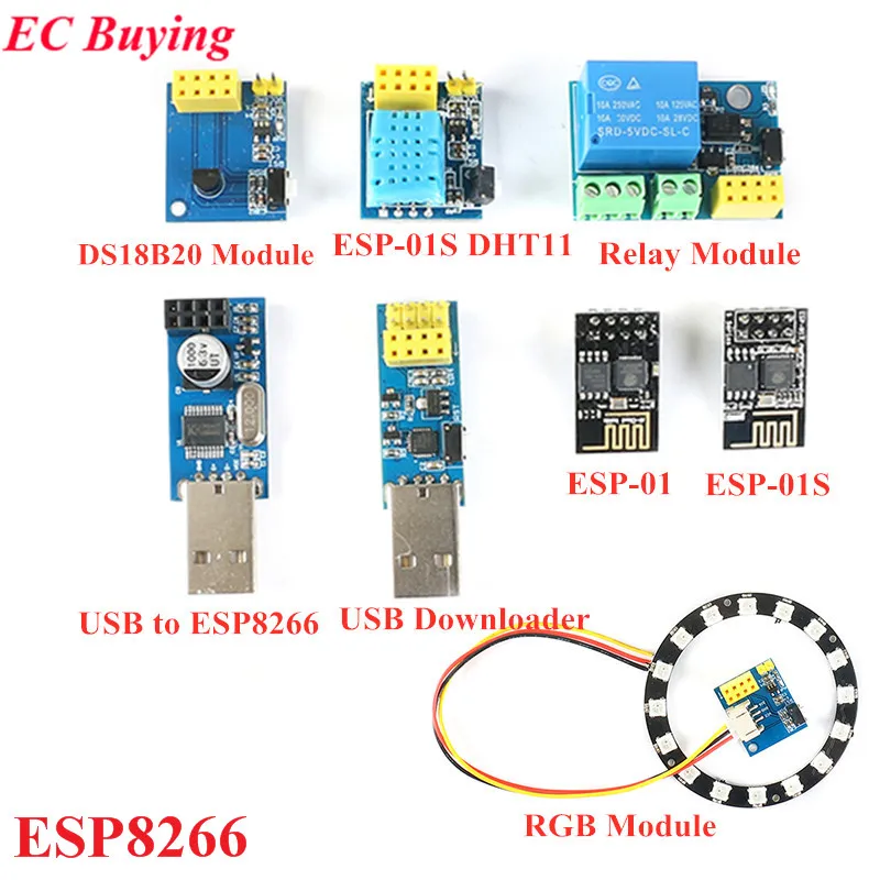 ESP8266 WiFi релейный модуль USB к DHT11 Температура Влажность адаптер ESP 01 01S DS18B20 WS2812 RGB для