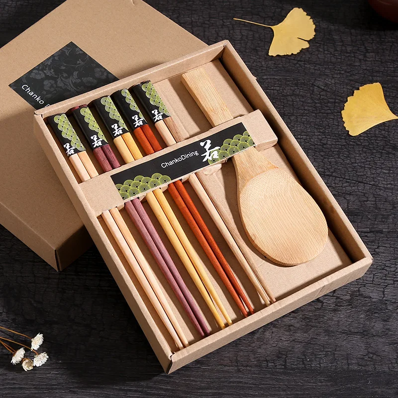 

Japanese Natural log Chopsticks,No lacquer, no Wax Solid Wood Chopsticks,5 Pairs+1 spoon Per Set, Gifts ,Length 22.5cm