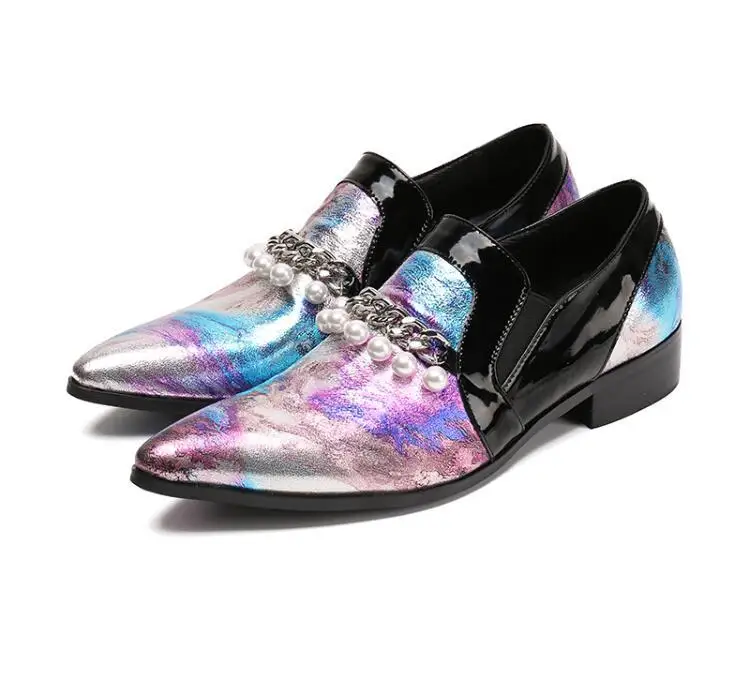 

Fashion Business Casual Leather Shoes Men Dress Party Wedding Oxford Shoes Color pearl Big Size Pointed-toe Slip-on Flat Shoes
