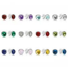 Аутентичные 925 пробы Серебряные Оригинальные 12 месяцев капельки Европа серьги гвоздики для женщин шарик шарм подарок DIY ювелирные изделия