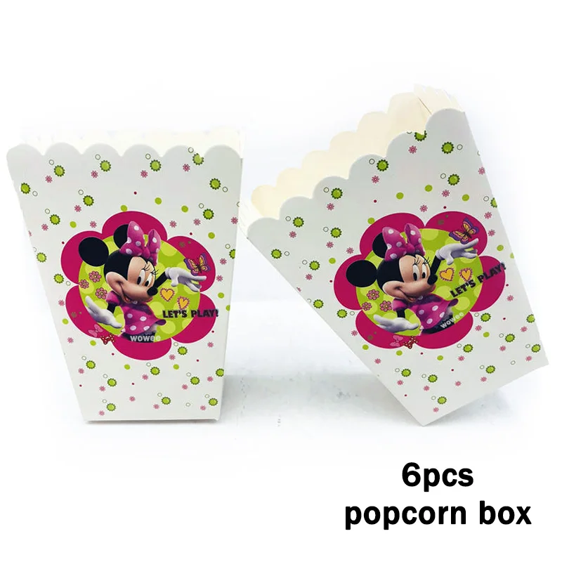 6pc Popcorn Box 6 шт./компл. с рисунком из мультфильмов «Минни Маус» и вечерние Шум чайник/свисток пользу День рождения украшения уп выбросы свистки Anniversaire - Цвет: 6pc Popcorn Box