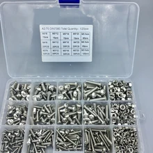 Screws 520Pcs M3 M4 M5 Hex Hexagon Socket Screw Set Stainless Steel Flat Round Cap Head Screw Kit Bolts and Nuts Allen Bolts Set