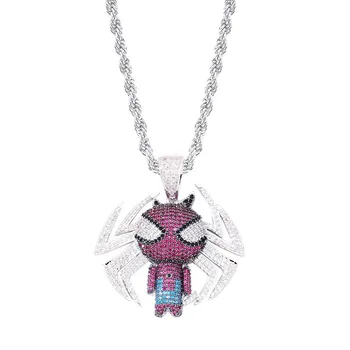 

Iced Out Chain Spiderman Pendant Men's Silver Color Necklace Bling Zirconia Simulated Diamond Hip Hop Jewelry Gifts