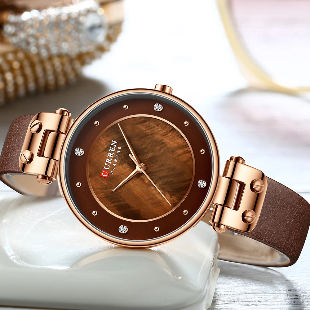 CURREN брендовые роскошные кожаные женские часы кварцевые часы водонепроницаемые женские наручные часы