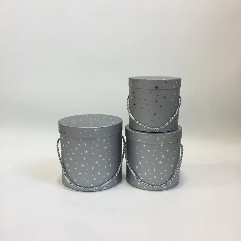 

w6832-Starry sky bright silver round holding bucket flower box three sets of flower gift box packaging box