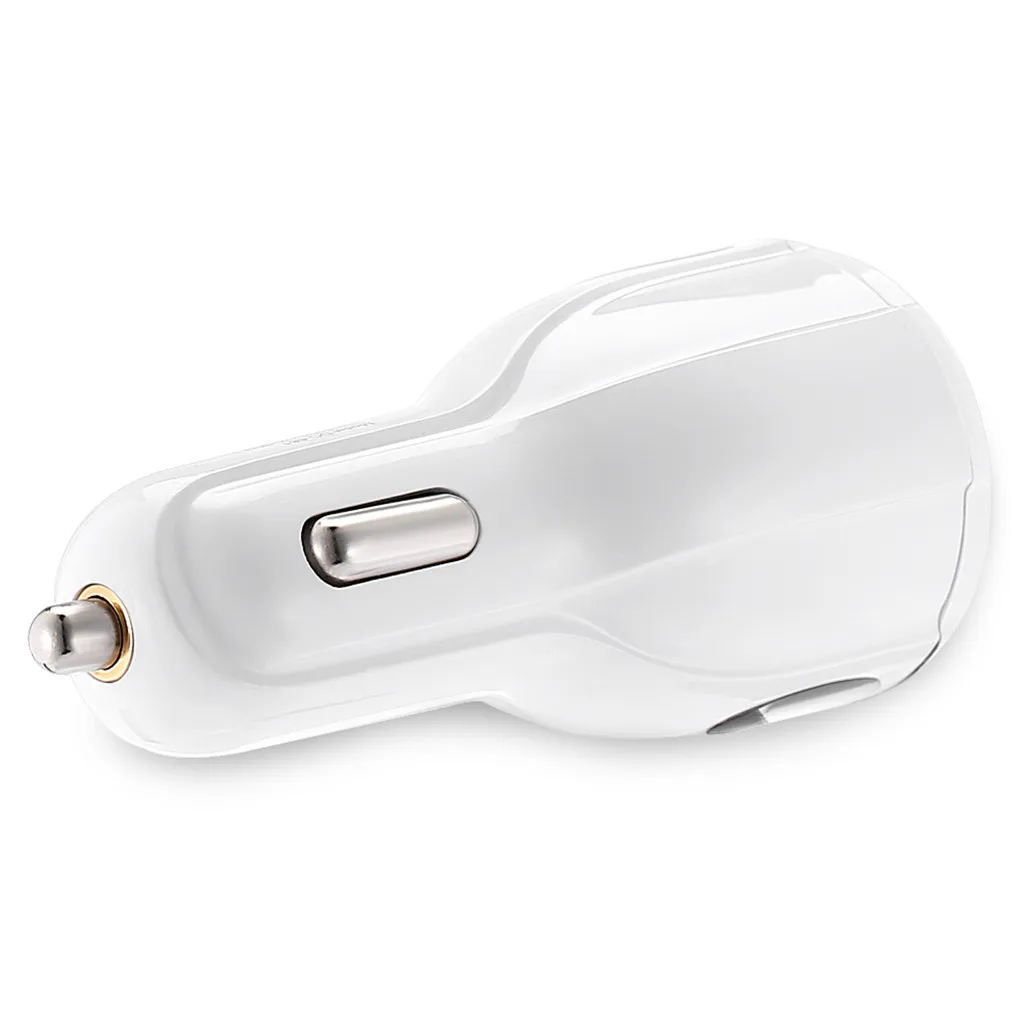 White, Car Charger QC3.0 USB Dual Ports Car Charger Fast Charging Universal