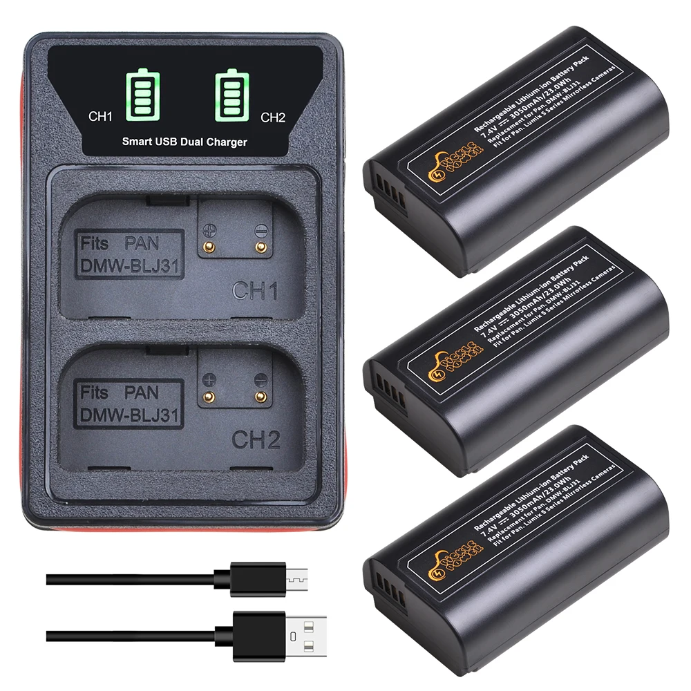 Dmw-Blj31 Dmw Blj31 Batteria + Led Caricatore Doppio Usb Incorporato Per Fotocamere Mirrorless Panasonic Lumix S1, S1R ,S1H, Lumix Serie S