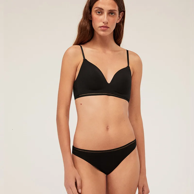 SP& CITY Basics, спортивный бесшовный комплект нижнего белья, простой женский хлопковый удобный комплект нижнего белья с бюстгальтером и трусиками, однотонные женские трусы без косточек